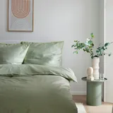 Bugatti Bettwäsche 135x200 cm - 100% Baumwolle, Reißverschluss, anschmiegsam, weich & waschbar, Satinbettwäsche grün einfarbig