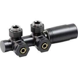 Aquabad® Multiblock Heizkörperthermostat Eckform 50mm Mittelanschluss Schwarzmatt