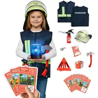 alldoro 68751 Feuerwehr Rollenspielset inkl. Blaulicht mit Sound & LED-Licht, Feuerwehr Kostüm mit Weste, Helm & Zubehör, Spielkarten, ab 3 Jahren - Feuerwehr Rollenspielset inkl. Blaulicht