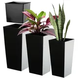 Kadax Glatt Blumentopf Set, Blumenkübel aus Kunststoff, 19+25+30 cm, Schwarz