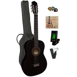 MSA Classic Konzertgitarre 4/4 im Set mit Tasche, Band,Saiten, 3 Picks und Stimmgerät für Einsteiger