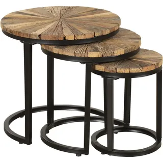 Beistelltisch Holz Stahl 3er Set Ø 28/38/46cm Industrial Design Tisch Wohnzimmer