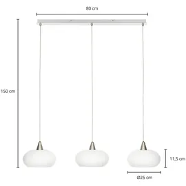 LUCANDE Hängeleuchte Sharvil, 3-flammig, Weiß Glas, 97cm / Wohnzimmer - 97