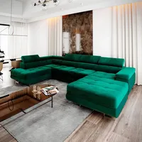 Masseno Ecksofa CASONE L-S mit Schlaffunktion U-Form, Sofa mit Bettkasten, Wohnzimmersofa, Couch, Soffa, Bettsofa, Couchgarnitur- Grün, MONOLITH 37 - Grün