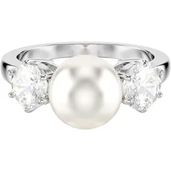 Fingerring SWAROVSKI "Schmuck Geschenk Matrix Ring" Gr. 55, weiß (metallfarben, kristallweiß, weiß, kristallweiß), Fingerringe, Damen, 55, Metall-Perlen, Metall, Perlen, mit Swarovski Zirkonia (synth.) - mit Swarovski Perle