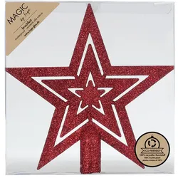 Christbaumspitze Stern 21,5cm Kunststoff mit Glitzer - Morello Cherry