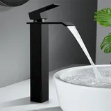 Homelody - Wasserhahn Bad Wasserfall Badarmaturen Schwarz Waschbecken Armatur Waschtischarmatur Hoch Einhandmischer Mischbatterie Für Badzimmer Schwarz