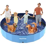 HaoVrisn Hundepool Große Hunde, Planschbecken für Kinder und Hunde, Hundepool 160 * 30CM Faltbar, rutschfeste und Verdickt PVC, Plantschbecken mit Flicken und Ablassventil