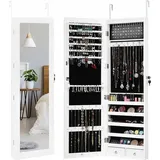 Costway - Schmuckschrank abschließbar mit 15 led, Schmuckregal weiß für Ketten, Ohrringe, Schmuckorganizer hängend Tür und Wandmontage ideal fürs