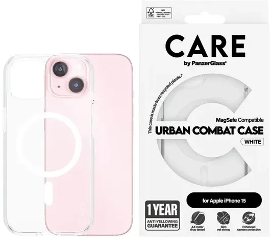 Flagship Case Transparent Urban Combat w. White MagSafe iPhone 15