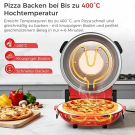 yashe Elektrischer Pizzaofen für die Arbeitsplatte mit Pizzastein, Einstellbare Temperatur & Timer,