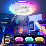 Lospitch Deckenventilator mit Beleuchtung φ49cm RGB LED Fan Licht mit Fernbedienung, Timer, 6 Geschwindigkeiten Stufenloses Dimmen Deckenventilator mit Licht