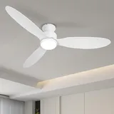 Weißer Deckenventilator Mit Beleuchtung, 52 Zoll (132 Cm) Flacher Deckenventilator Mit 6 Geschwindigkeitsstufen Und Reversiblem Motor, Dimmbare Led-beleuchtung, Für Schlafzimmer, Innen- Und Außenberei