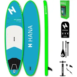 HANA Aufblasbares Stand Up Paddle Board 10'6 - Waikiki Light - Komplettpaket BLAU|HELLGRÜN|WEISS 320 CM