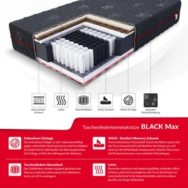 Fdm Taschenfederkernmatratze, Schwarz, Textil, H3 Rechteckig, 140x200 cm Oeko-Tex® Standard 100, Schlafzimmer, Matratzen Shop, Matratzen, Taschenfederkernmatratzen