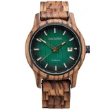 HOLZKERN Herren-Armbanduhr Automatik Nightbird Zebrano/Grün