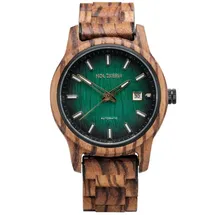HOLZKERN Herren-Armbanduhr Automatik Nightbird Zebrano/Grün