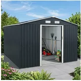 BRAST Gartenhaus Gerätehaus Geräteschuppen Metall, TÜV geprüft, viele Größen, BxT: 278x302 cm, mit Satteldach & Doppelschiebetür, wetterfest wasserdicht grau 278 cm x 302 cm