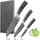 Wakoli Damastmesser Set 3-tlg. 17 cm/12,5 cm/8,5 cm Pakkaholzgriffe Grau
