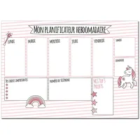 Schreibtischunterlage Wochenplaner Einhorn auf Französisch I print018 I DIN A3 I 40 Blatt I Papier rosa Geschenk