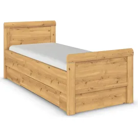 Rauch Stauraumbett RAUCH "Bett Einzelbett Stollenbett Bettkästen EVELYN", braun (asteiche), B:99cm H:94cm L:210cm, Betten, Stauraumbett, in Komforthöhe mit Holzkopfteil sowie Schubladen MADE IN GERMANY