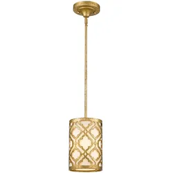 Arabella 1-flammige Mini-Pendelleuchte mit Doppelhalterung, Antik-Gold, Elfenbeinfarbener Lampenschirm