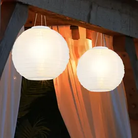 GLOBO 2er Set LED Hängelampe Gartenleuchte weiß Hochzeit Partylaterne Gartendeko, Edelstahl Kunststoff, warmweiß,