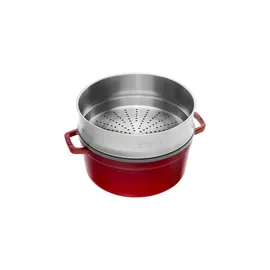 Staub Cocotte 26 cm rund kirschrot mit Dämpfeinsatz