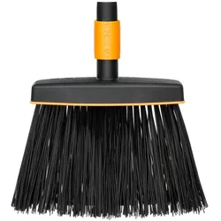 Fiskars QuikFit Kehrbesen, Laub Besen, Haushaltsbesen, Werkzeugkopf, Gartenzubehör, Kunststoff, Schwarz / Orange, 29 cm, 1001415