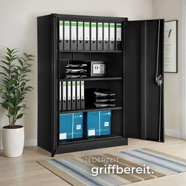 Tectake tectake® Aktenschrank aus pulverbeschichtetem Stahl, 3 höhenverstellbare Einlegeböden, 140 x 90 x 40 cm