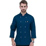 AKSHVA Kochjacke, Koch Restaurant Uniform Kochmantel Lange Ärmel Tasten Jacke Männer Frauen Barista Bäcker Hemden Bedienung Arbeitskleidung (Color : Blue, Size : B(L))