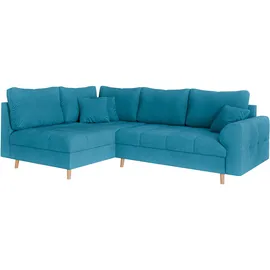 Home Affaire Ecksofa HOME AFFAIRE "CHARRE L-Form mit Ottomane, Maße B/T/H: 231/161/81 cm", blau (türkis), B:231cm H:81cm T:161cm, 92% Polyester, 8% Nylon, Sofas, Ecksofa, feine Steppung, lose Rücken- und Zierkissen, auch in Cord und Bouclé