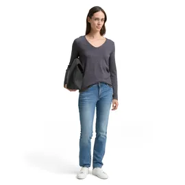 Tom Tailor Front Logo Coin Pullover Mit V-ausschnitt Evident Anthracite Melange XL