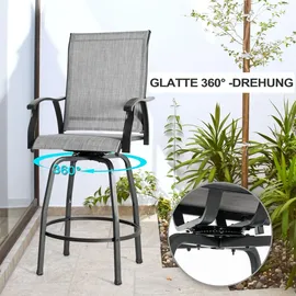 avestar drehbare Garten-Barhocker 2er Set hohe Gartenstühle, Barstühle mit Fußstütze, hoher Rückenlehne, wetterfeste Hochstühle aus Textilene für Terrasse, Balkon, Poolbereich und Garten, Grau