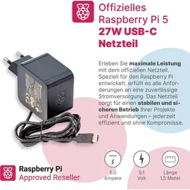 BerryBase Raspberry Pi 5 Starterkit, 64GB microSDHC inkl. Pi OS, Gehäuse, Netzteil, HDMI-Kabel und Zubehör - RAM: 1GB - Farbe: schwarz