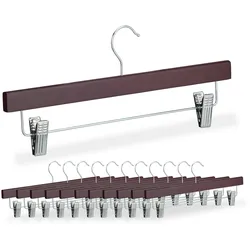 Relaxdays Hosenbügel 12er Set, je 2 Klammern, Clipkleiderbügel für Hosen & Röcke, HBT: 15,5x36x3 cm, Holz & Eisen, braun