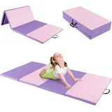 COSTWAY 240 x 120 x 5 cm Weichbodenmatte, Gymnastikmatte klappbar, Yogamatte mit Klettverschluss und 2 Tragegriffe, Turnmatte, Klappmatte, Fitnessmatte für Gymnastik, Yoga, Training (Rosa + Lila)