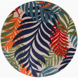 Teppich SANAT "Floral Outdoor", bunt (multi), H:6mm Ø:200cm, Kunstfaser, Teppiche, In- und Outdoor geeignet, florales Design, Balkon, Terasse