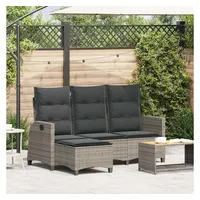 vidaXL Gartensofa mit Liegefunktion Kissen L-Form Grau Poly Rattan