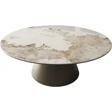 DeLife Couchtisch Borna Keramik Minas Melange Weiß-Beige 100x100 cm Gestell Konisch Effektfinish Titan