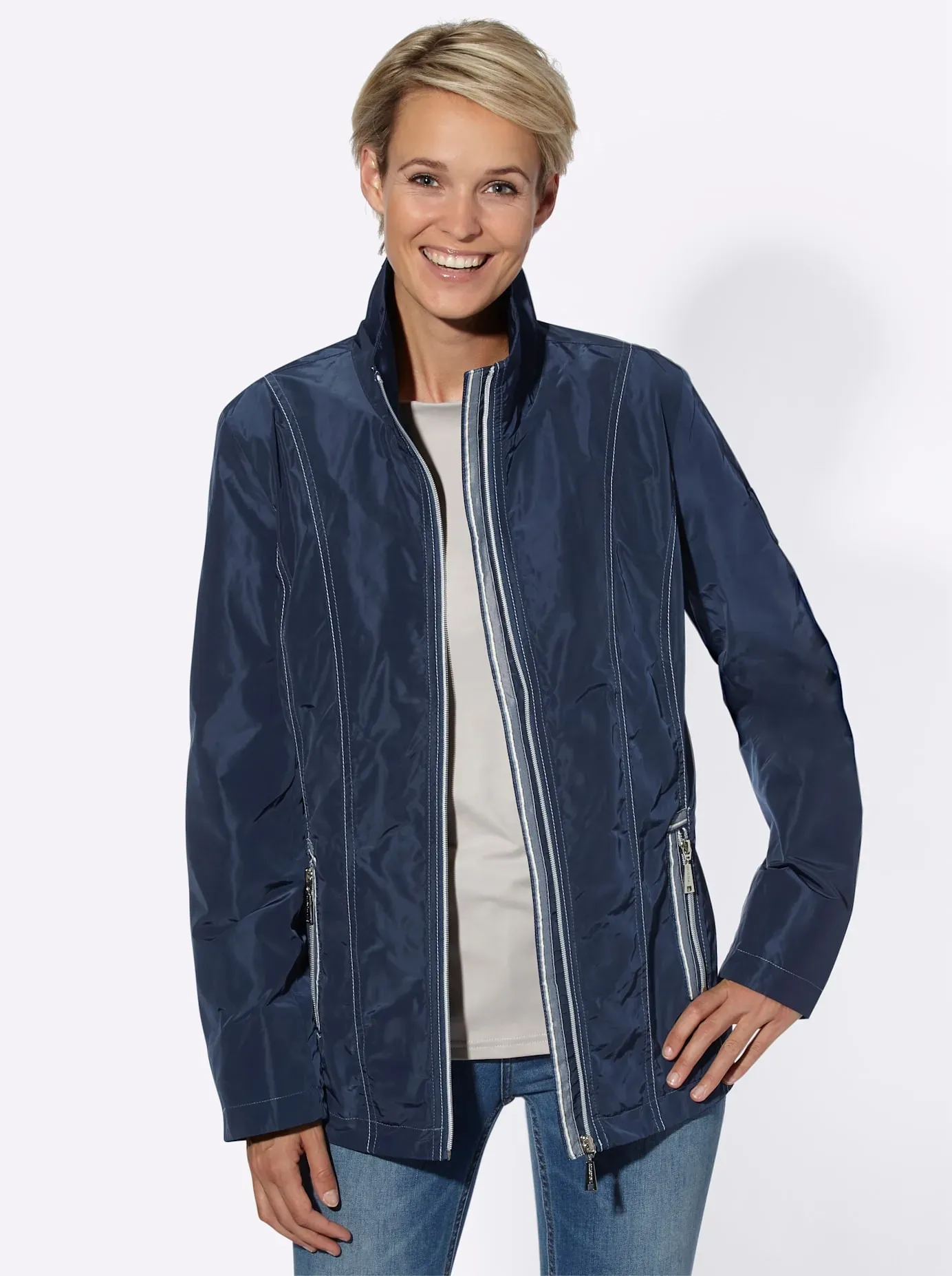Anorak CASUAL LOOKS, Damen, Gr. 18, blau (marine), 100% Polyester, gemustert, unifarben, Jacken