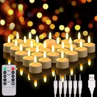 Lunartec Flackerkerzen: 24er-Set Akku-LED-Teelichter mit realistischer Flamme & Fernbedienung (wiederaufladbare Teelichter, LED Kerze, Flammenlose Kerzen)