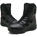 5.AA JX068 Voller Lederner Kampfstiefel mit Reißverschluss Militär Bundeswehr Wandern Taktischer Stiefel Schwarz 47EU - 47 EU