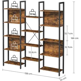 VASAGLE Bücherregal 158 x 24 x 166 cm Braun-Schwarz