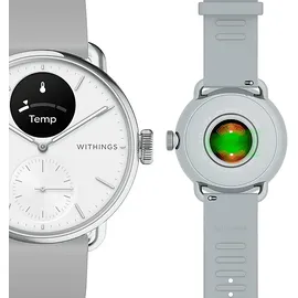 Withings ScanWatch 2 38 mm perlweiß/silber, Sport Flourelastomer-Armband grau/silber