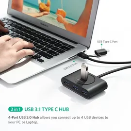 UGREEN USB A/USB C to 4 Port USB 3.0 Hub Schwarz