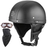 Leder Motorrad Halbhelme Retro Halbschalenhelm JetHelm Mit Schutzbrille Schnellverschluss Schnalle Für Cruiser Chopper Bike Moped ECE-Zulassung