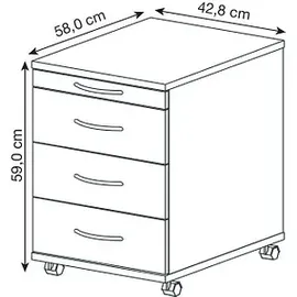 Hammerbacher Altus Rollcontainer 42,8 x 55,3 x 59,0 braun