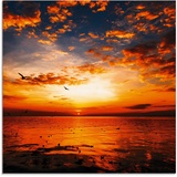 Artland Glasbild »Sonnenuntergang am Strand mit wunderschönem Himmel«, Sonnenaufgang & -untergang, (1 St.), orange