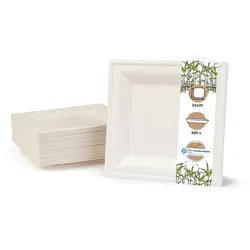 BIOZOYG 500 Stück Einwegteller quadratisch 20x20cm Bio Geschirr Zuckerrohr Teller stabil biologisch abbaubar kompostierbar Bagasse Einwegteller